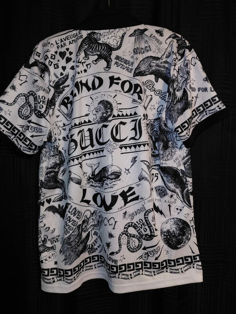 Gucci White and Black Graphic Print Polo